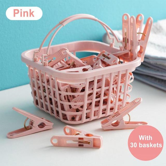 30PCS Clothesline Clips Windproof Household Laundry Pins Clips With Basket  Small Clothes Pegs For Socks Underwear